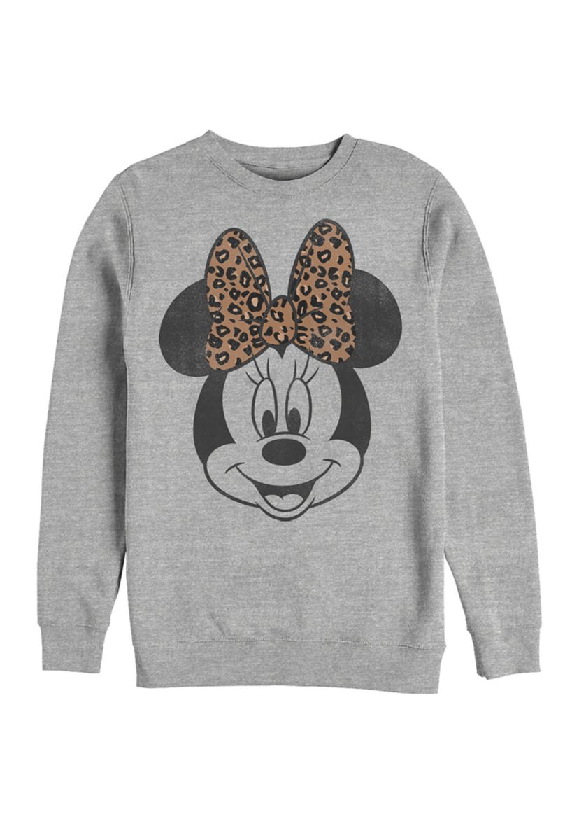  Modern Minnie Face Leopard Crew Fleece Graphic Sweatshirt
