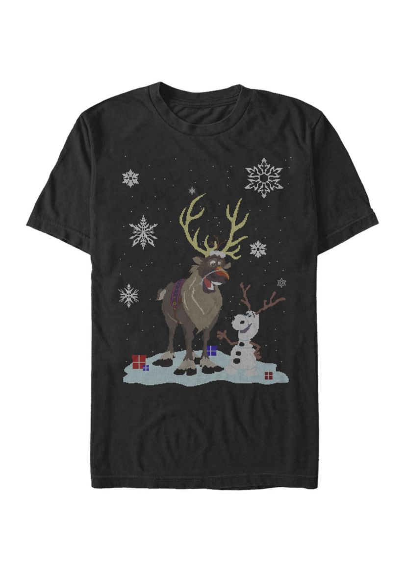 Big & Tall Frozen Olaf Reindeer Sweater Print Short Sleeve Graphic T-Shirt