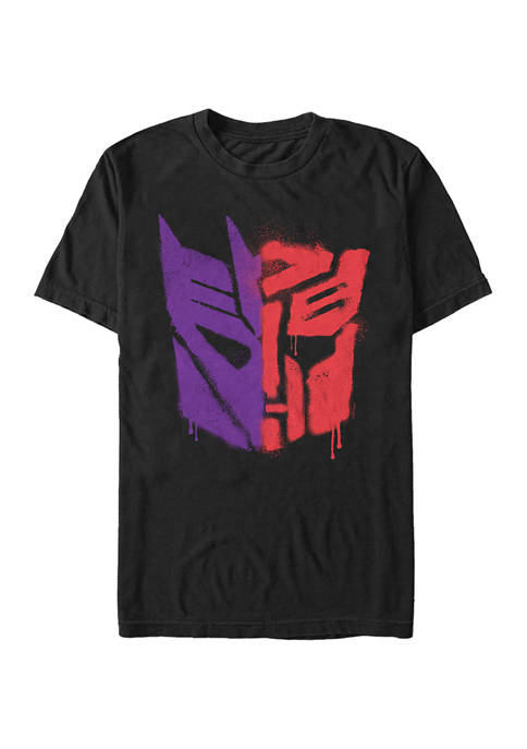 Autobot Decepticon Split Logo Spray Graphic T-Shirt