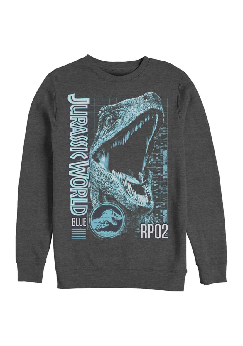 Blue Grid Graphic Crew Fleece Sweatshirt