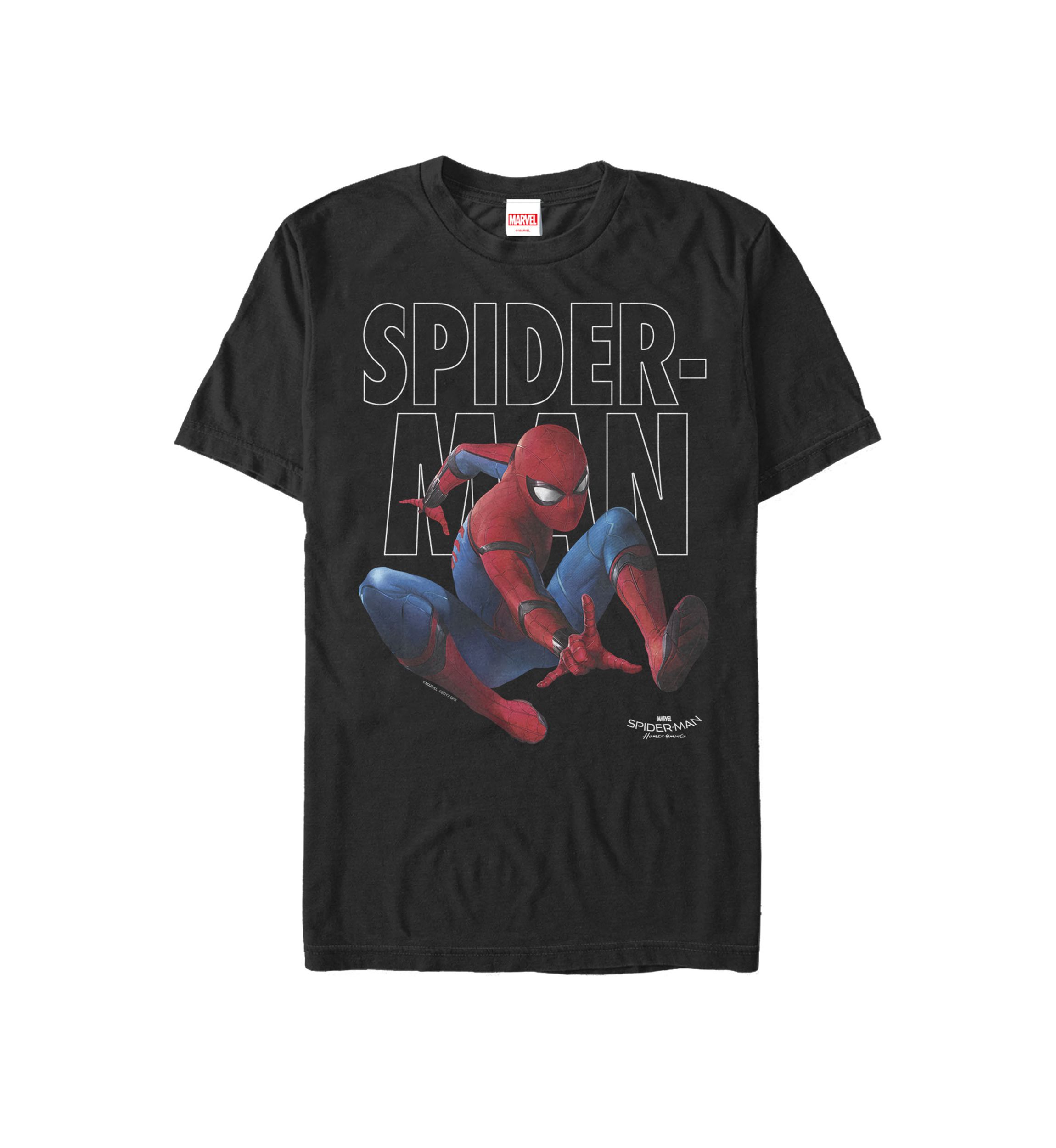 Spider-Man Homecoming Outlined Epic Jump Pose Short Sleeve Graphic T-Shirt