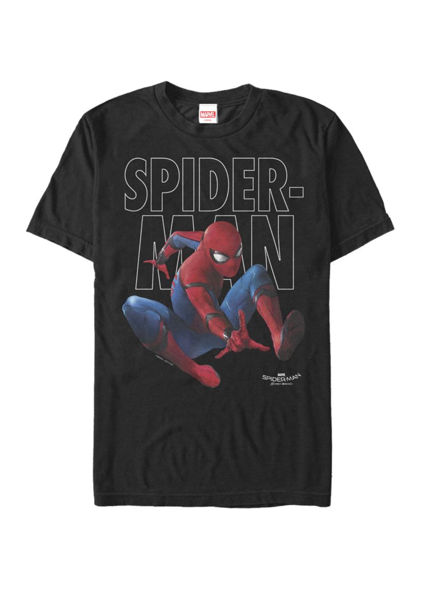 Spider-Man Homecoming Outlined Epic Jump Pose Short Sleeve Graphic T-Shirt
