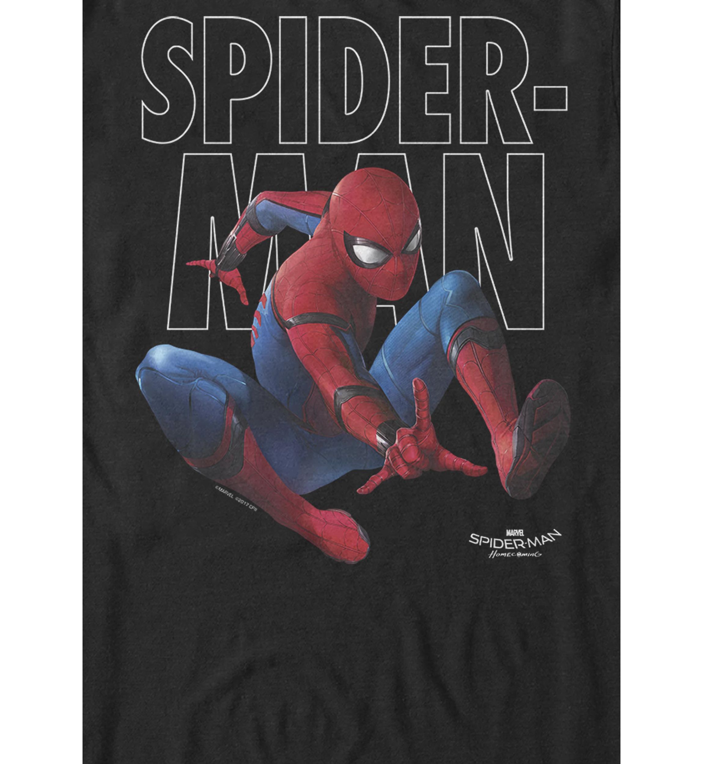 Spider-Man Homecoming Outlined Epic Jump Pose Short Sleeve Graphic T-Shirt