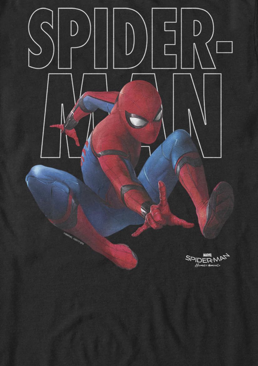 Spider-Man Homecoming Outlined Epic Jump Pose Short Sleeve Graphic T-Shirt