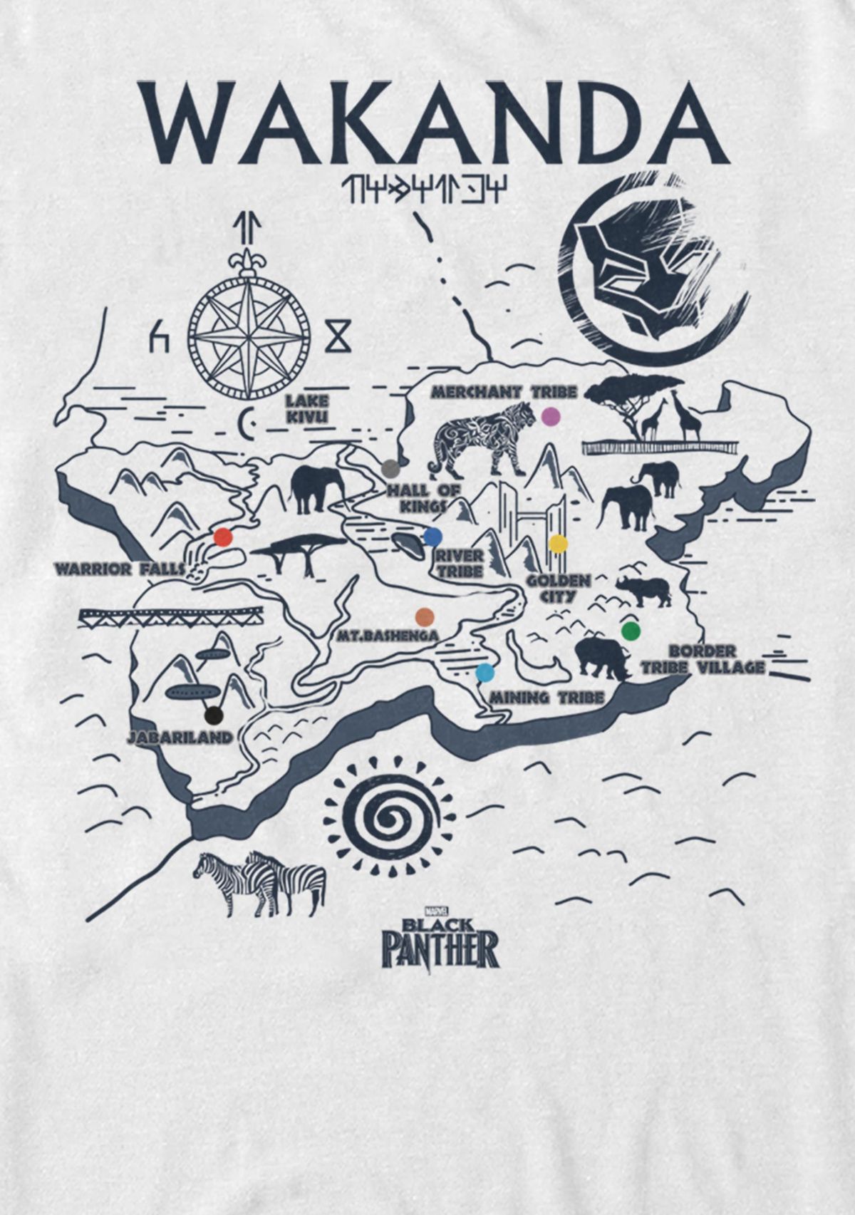 Black Panther Kingdom of Wakanda Map Short Sleeve T-Shirt