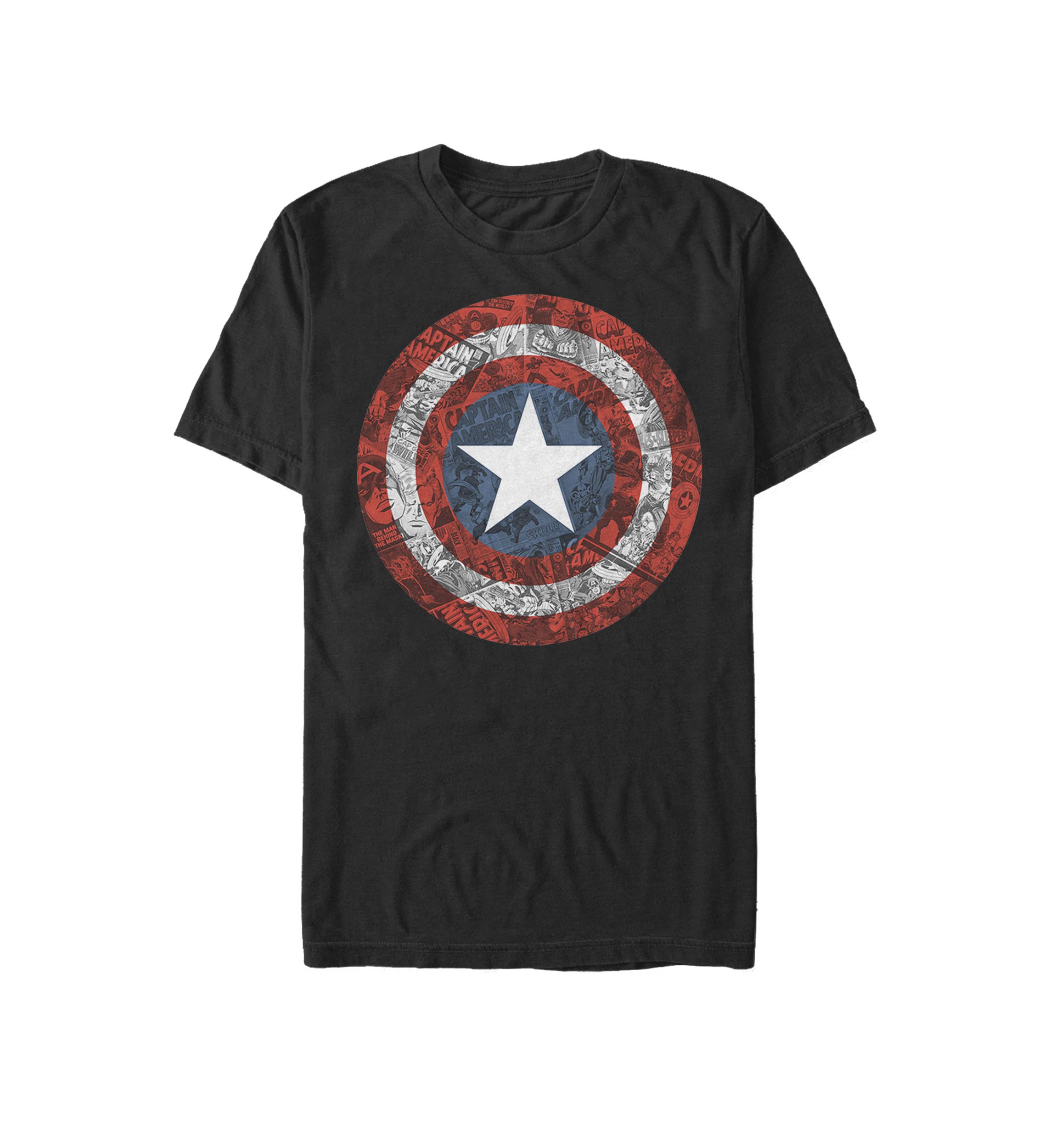Captain America Collaged Comic Shield Short Sleeve T-Shirt