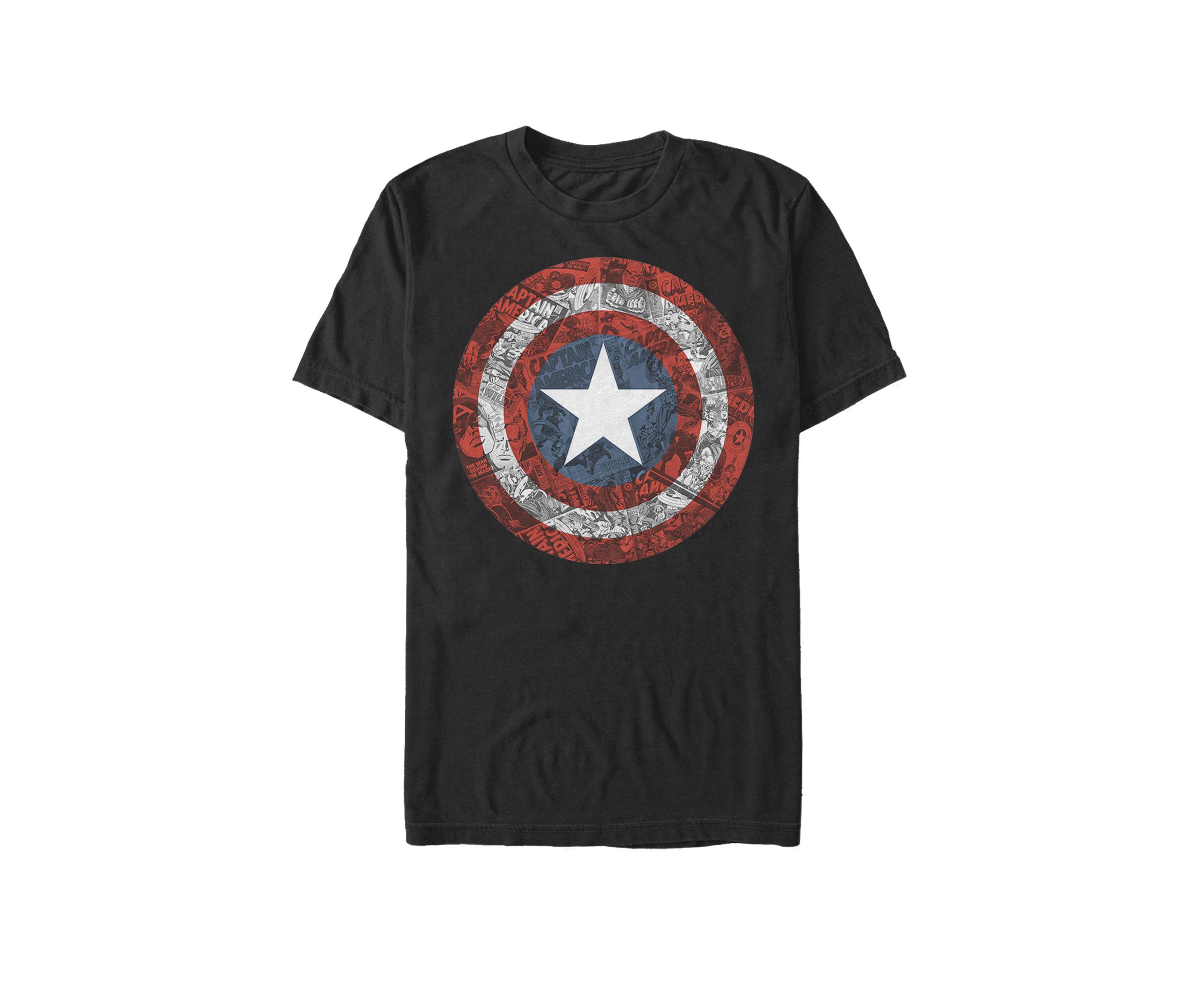 Captain America Collaged Comic Shield Short Sleeve T-Shirt