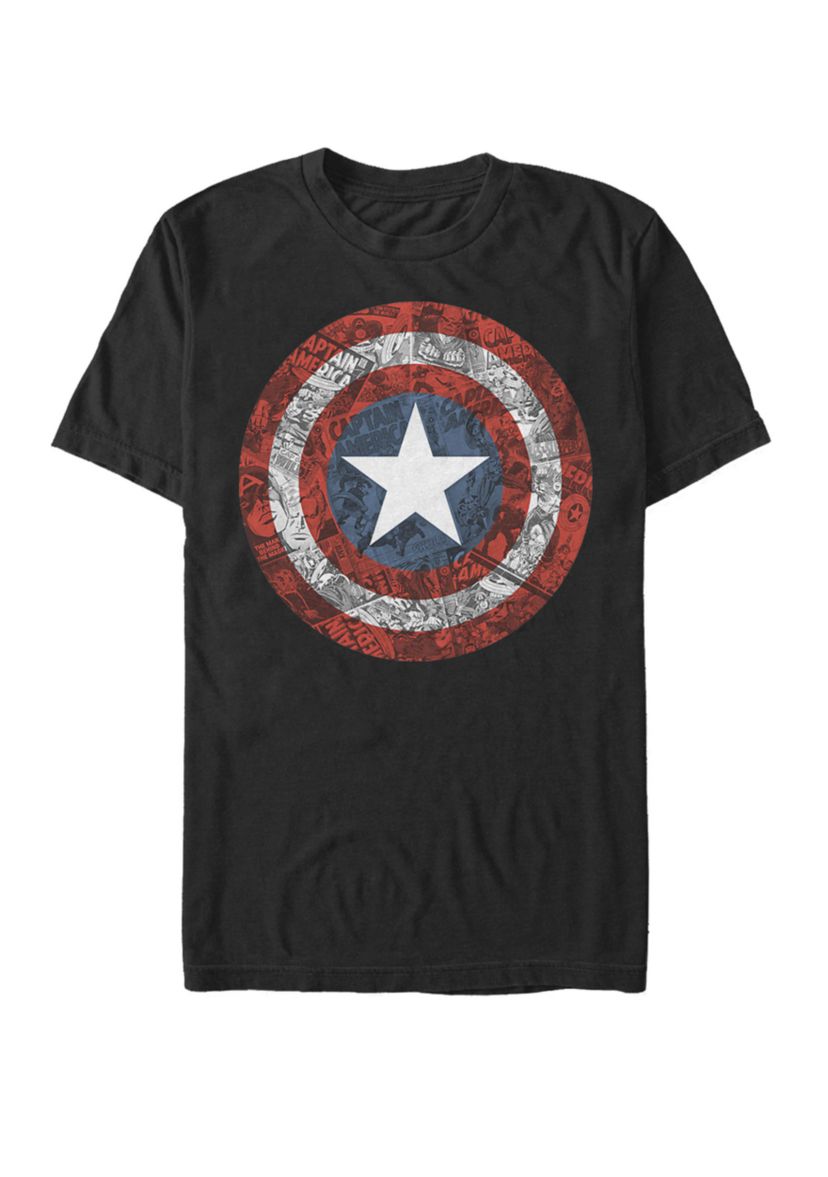 Captain America Collaged Comic Shield Short Sleeve T-Shirt