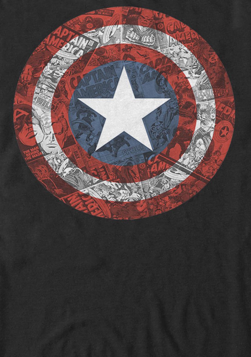 Captain America Collaged Comic Shield Short Sleeve T-Shirt