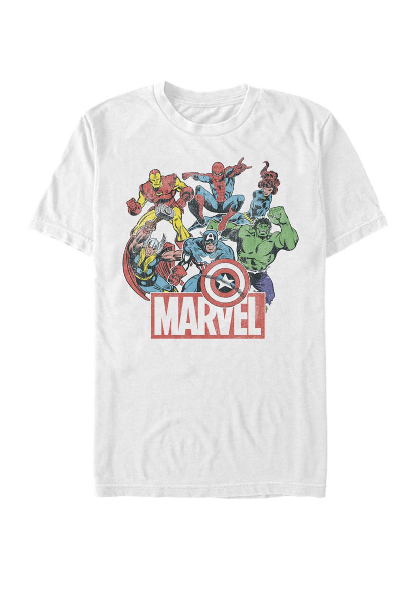 The Avengers Team Retro Comic Short Sleeve Graphic T-Shirt 