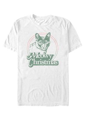 Generic Men's Meowy Christmas Circle Graphic T-Shirt, White, 2XL