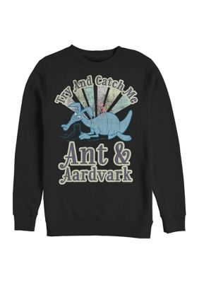 Pink Panther Men's Ant and Aardvark Catch Me Graphic Crew Fleece Sweatshirt, Black, 3XL