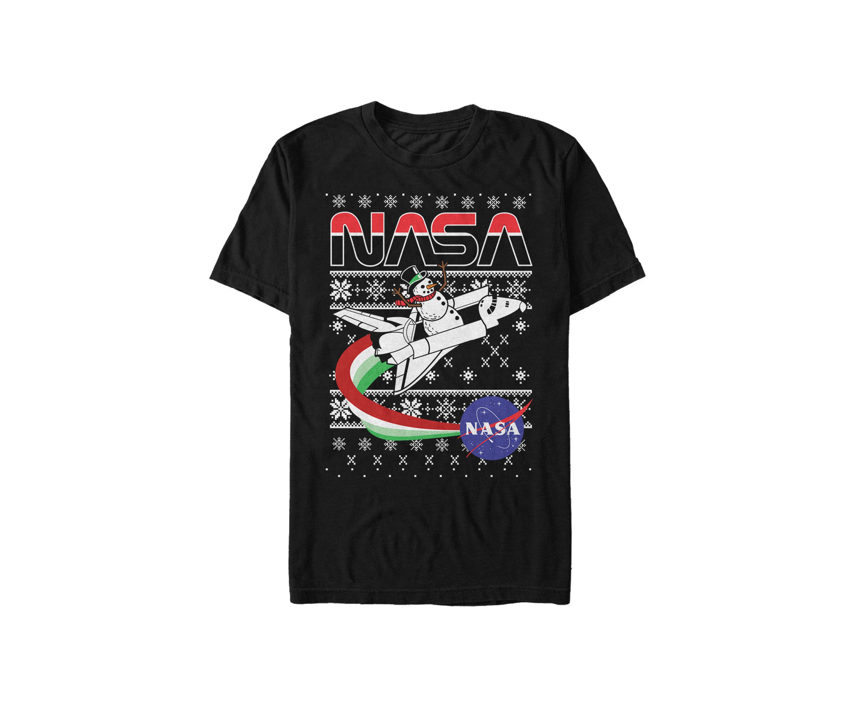 Big & Tall Rocket Ship Ugly Christmas Sweater Short Sleeve Graphic T-Shirt