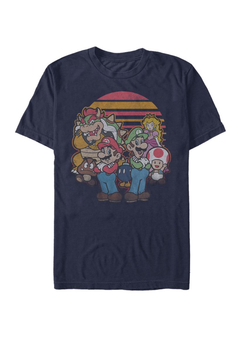 Super Mario Group Retro Sunset Short-Sleeve T-Shirt