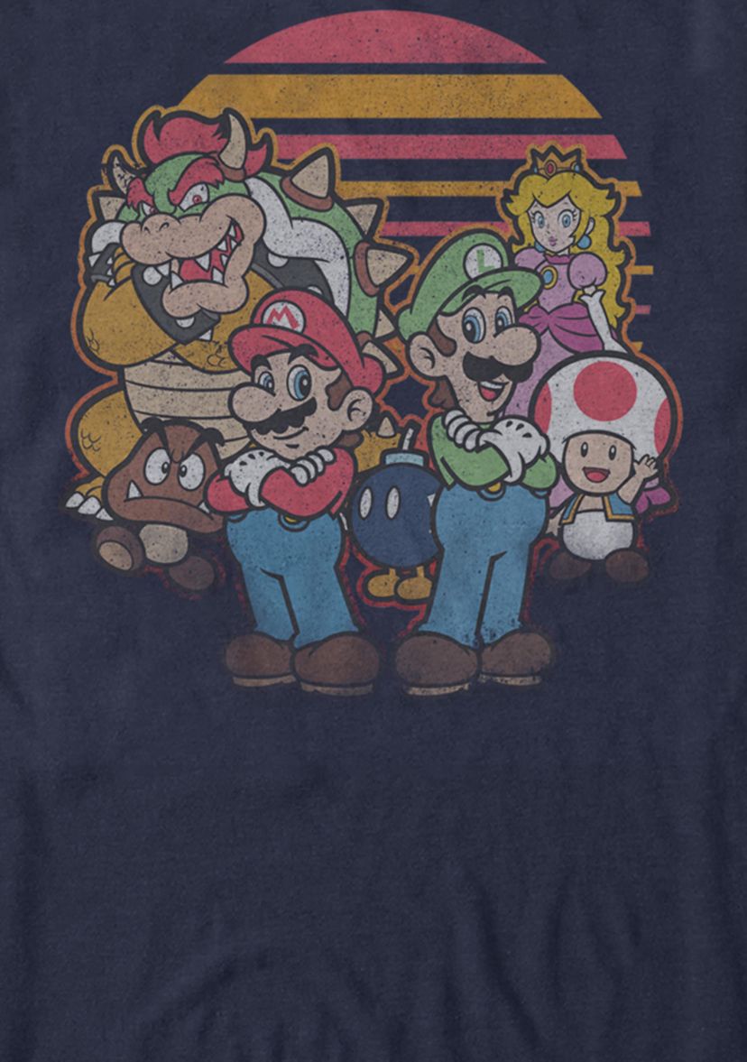 Super Mario Group Retro Sunset Short-Sleeve T-Shirt