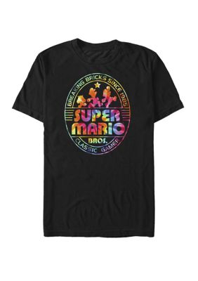 Nintendo Men's Super Mario Brick Break 85 Tie Dye Logo Short Sleeve T-Shirt, Black, 2XL