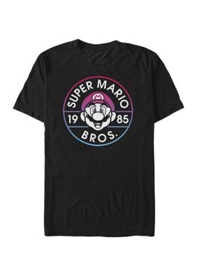 Nintendo Men's Super Mario Bros 1985 Neon Circle Logo Short Sleeve T-Shirt, Black, Medium