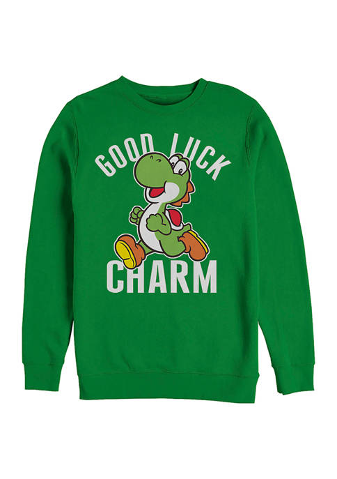 Nintendo Good Luck Graphic Crew Fleece Sweatshirt