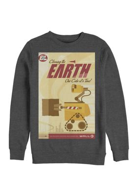 Disney Pixar Men's Wall-E Cleaning The Earth Poster Crew Fleece Graphic Sweatshirt