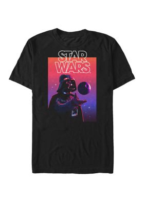 Star Wars Men's Neon Vader and the Death Star Short Sleeve Graphic T-Shirt, Black, Large