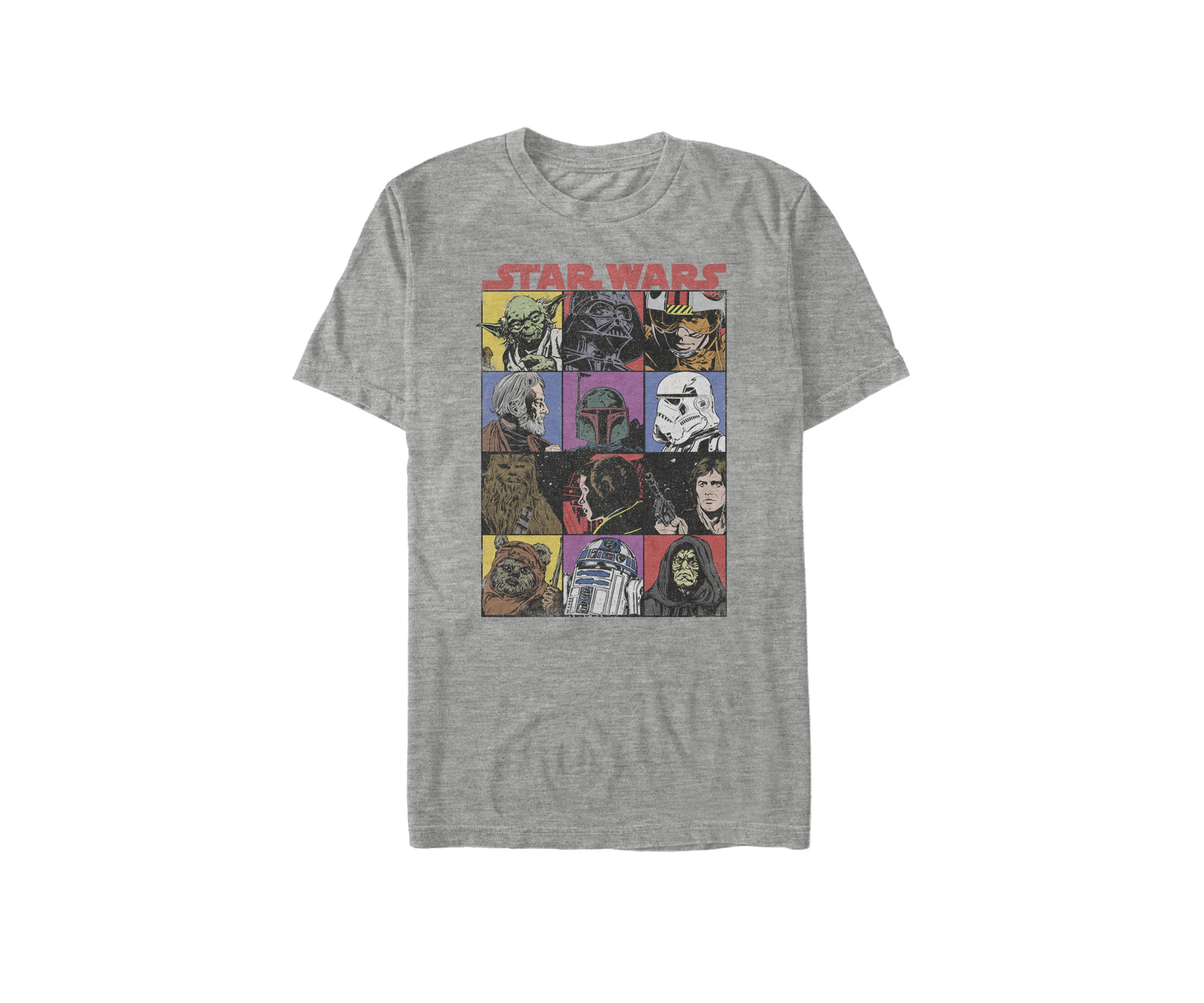 Distressed Comic Strip Portraits Short Sleeve Graphic T-Shirt 