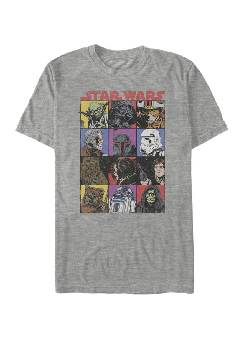 Distressed Comic Strip Portraits Short Sleeve Graphic T-Shirt 