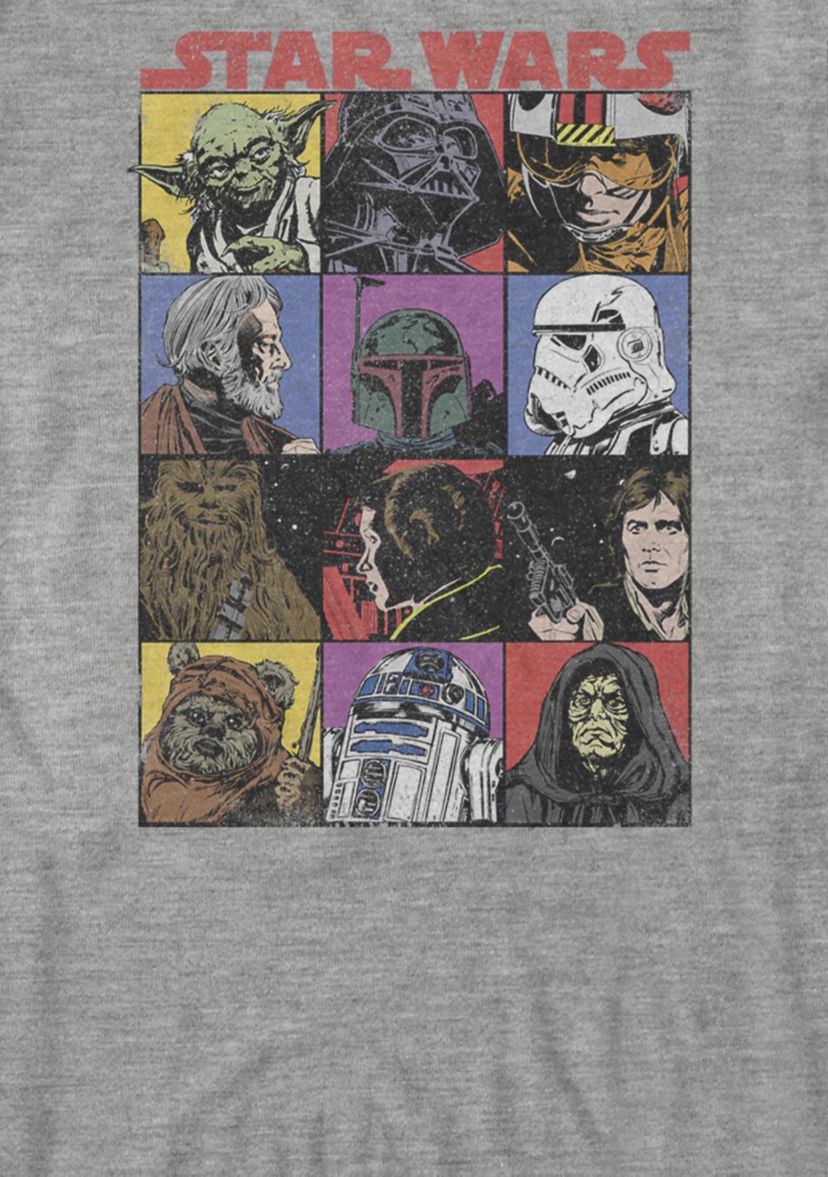 Distressed Comic Strip Portraits Short Sleeve Graphic T-Shirt 