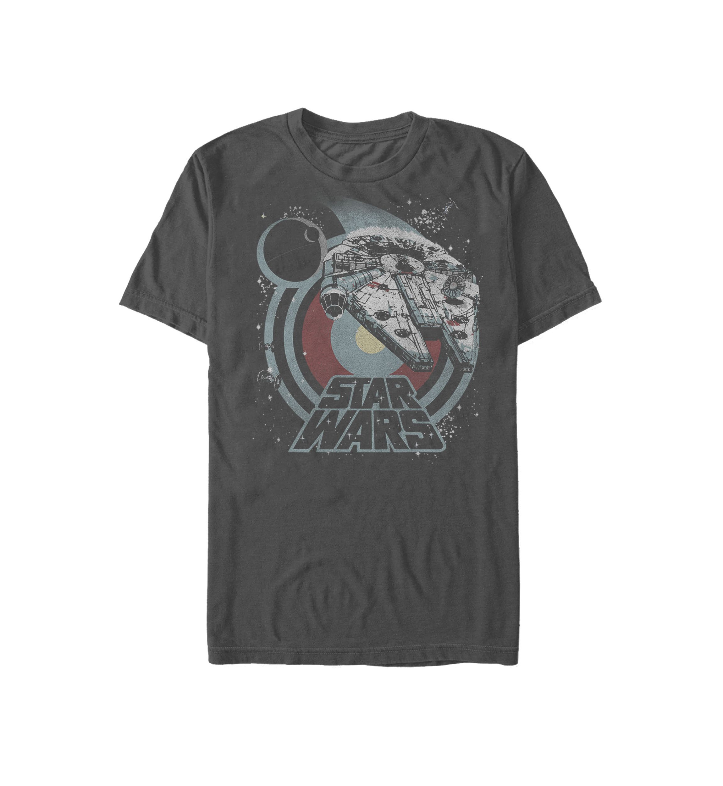 Death Star and Millennium Falcon Logo Short Sleeve Graphic T-Shirt 