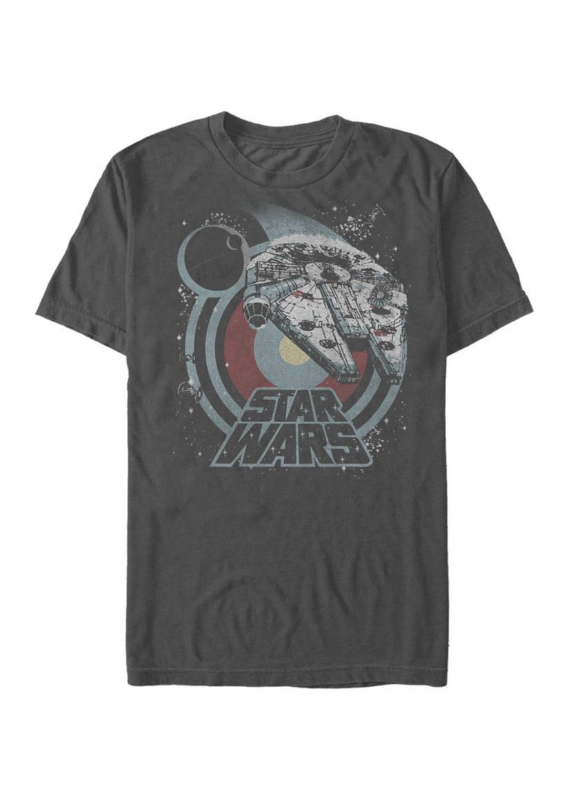 Death Star and Millennium Falcon Logo Short Sleeve Graphic T-Shirt 