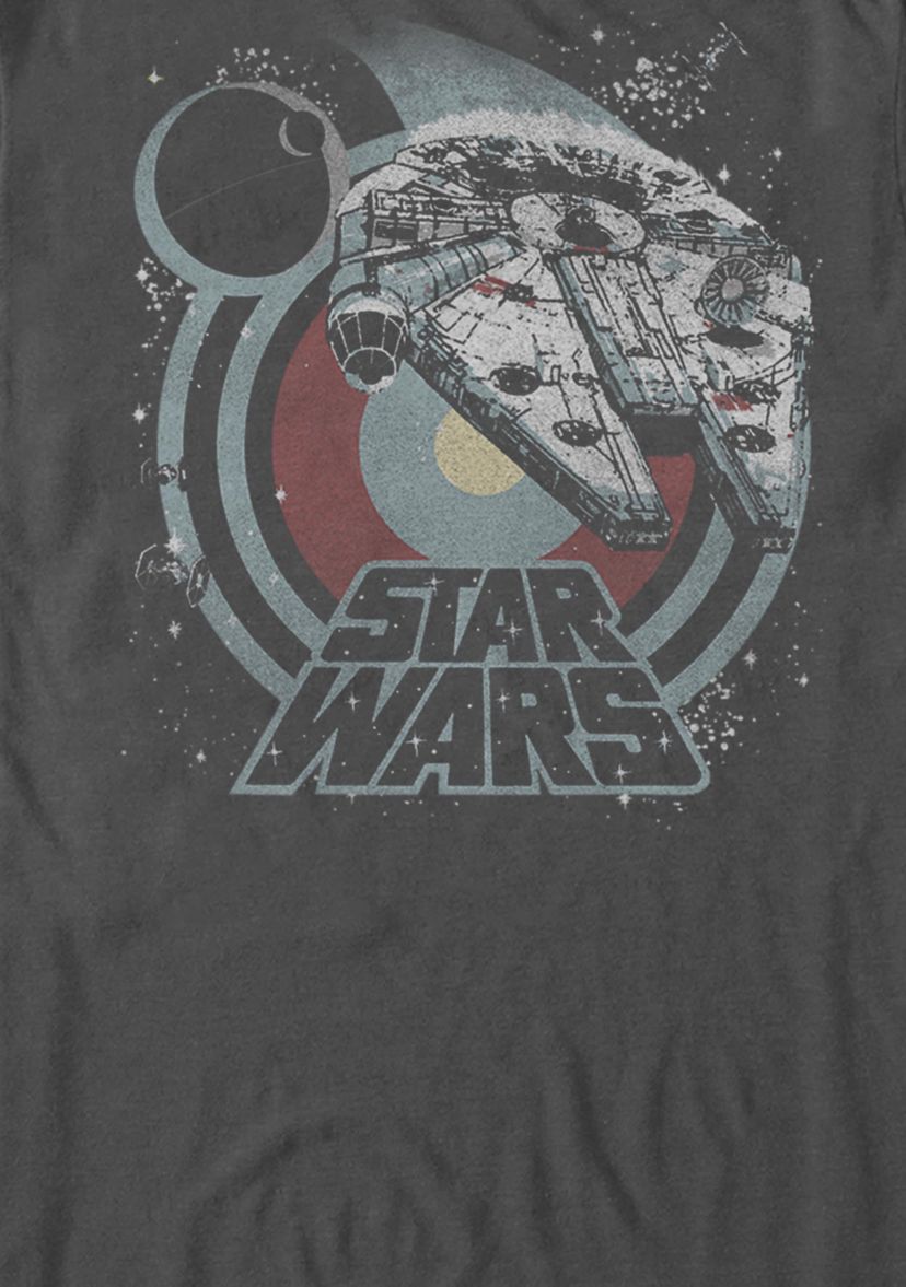 Death Star and Millennium Falcon Logo Short Sleeve Graphic T-Shirt 