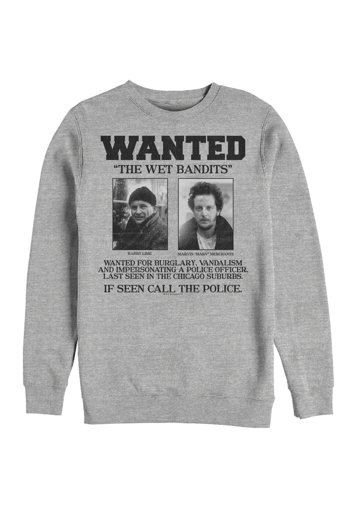 Home Alone Wet Bandits Wanted Poster Crew Fleece Graphic Sweatshirt