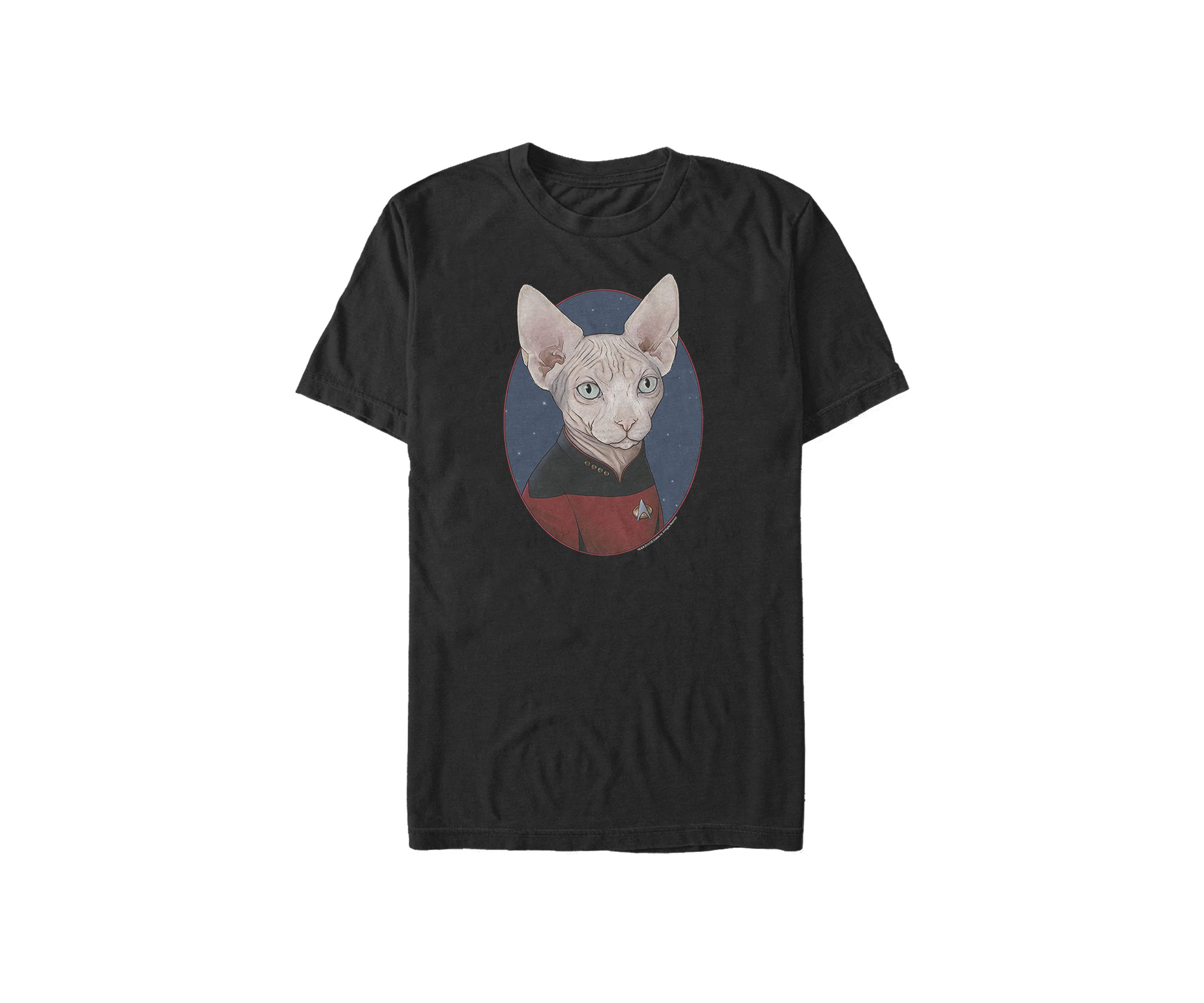 Big & Tall Jean-Luc Picard Cat Portrait Short Sleeve Graphic T-Shirt