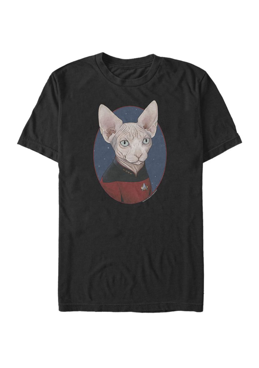 Big & Tall Jean-Luc Picard Cat Portrait Short Sleeve Graphic T-Shirt