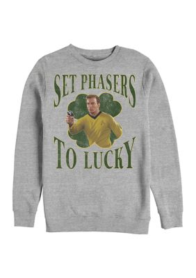 Star Trek Men's Junior's Kirk Phasers To Lucky Graphic Crew Fleece Sweater