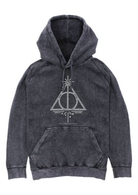 Harry Potter Men's Deathly Hallows Line Symbol Graphic Fleece Hoodie, Black, Small
