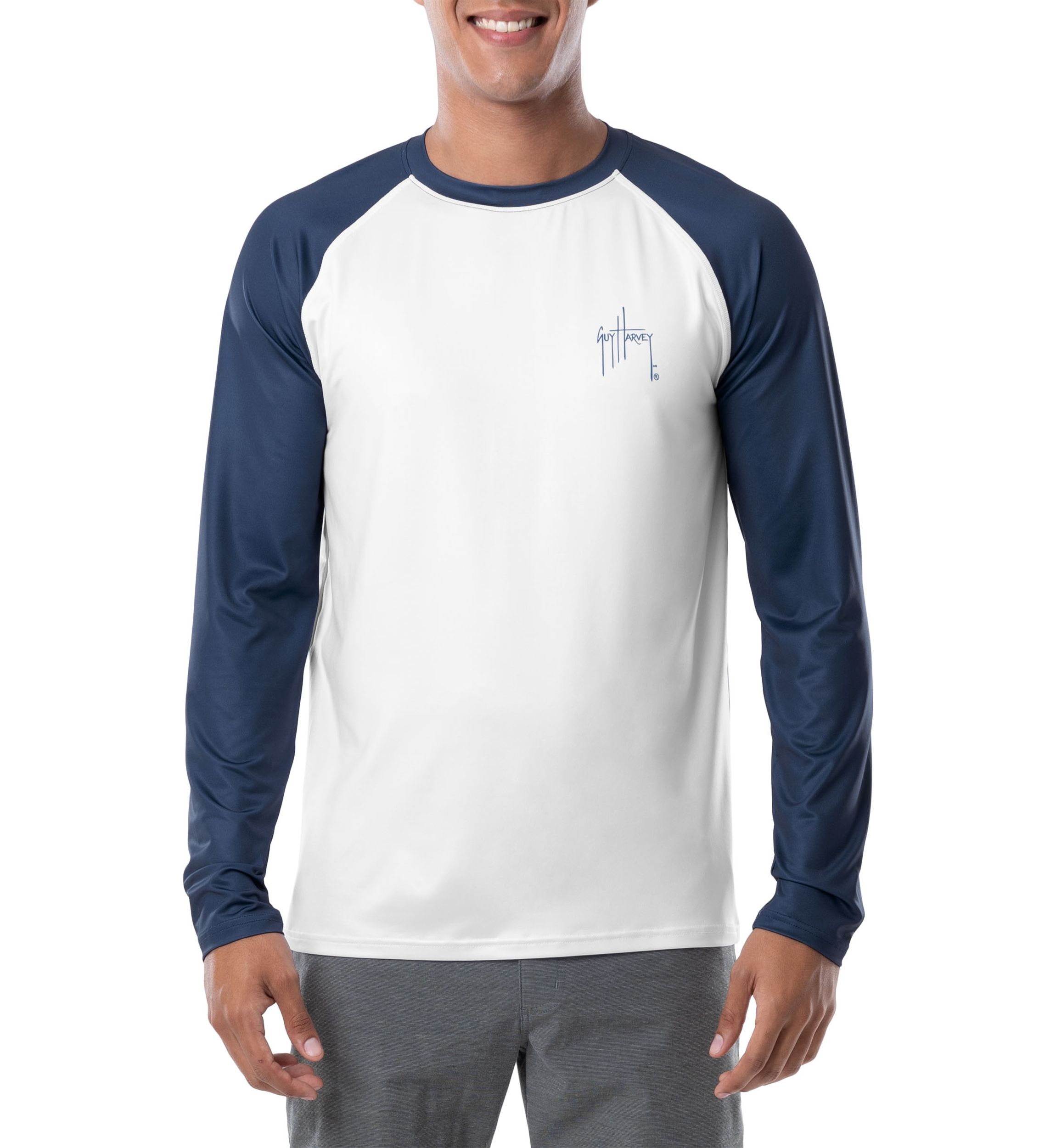Mens Patriotic Yellowfin Tuna Color Blocked Long Sleeve Performance Graphic T-Shirt