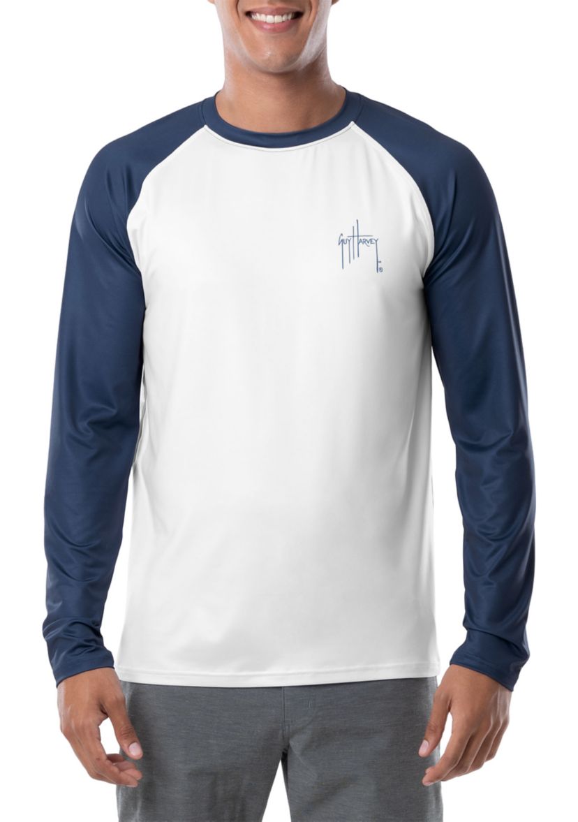 Mens Patriotic Yellowfin Tuna Color Blocked Long Sleeve Performance Graphic T-Shirt