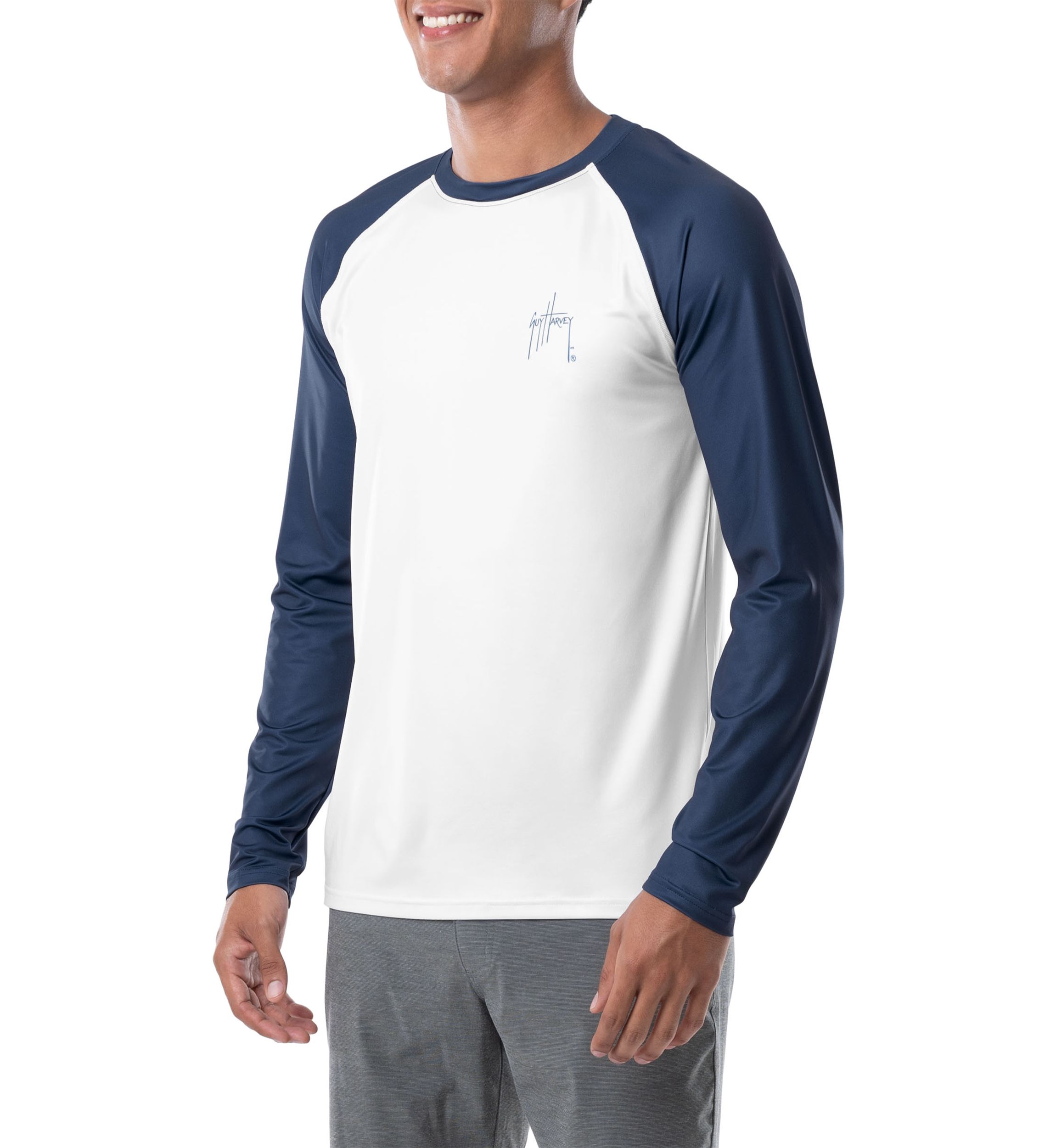 Mens Patriotic Yellowfin Tuna Color Blocked Long Sleeve Performance Graphic T-Shirt