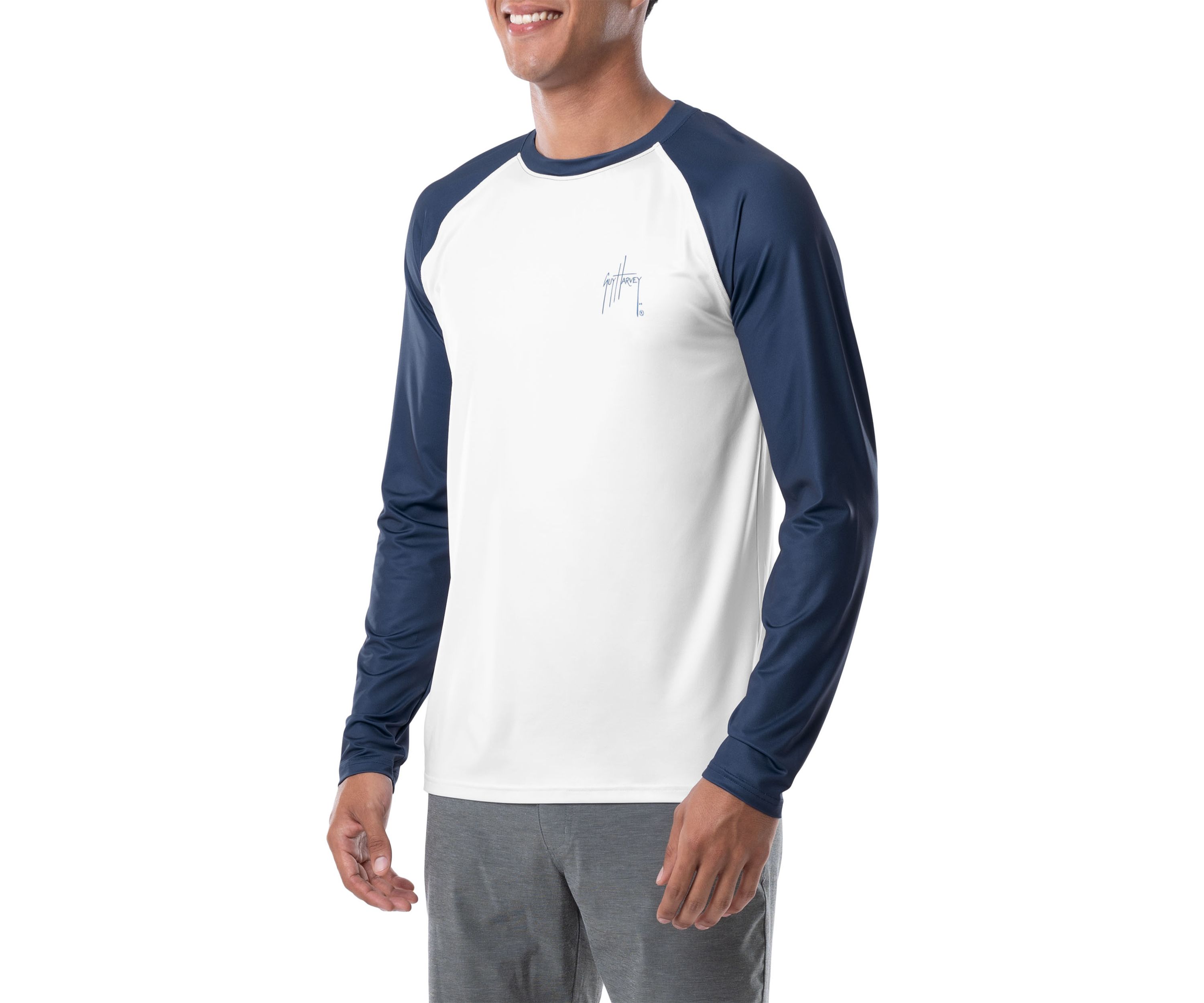 Mens Patriotic Yellowfin Tuna Color Blocked Long Sleeve Performance Graphic T-Shirt