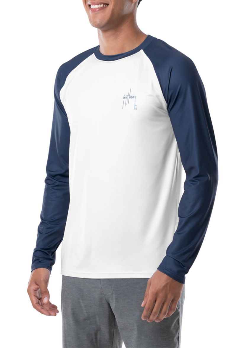 Mens Patriotic Yellowfin Tuna Color Blocked Long Sleeve Performance Graphic T-Shirt