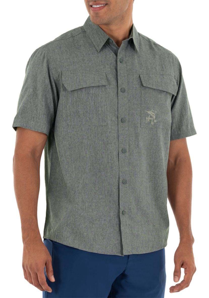 Mens Short Sleeve Cationic Heather Textured Fishing Shirt 