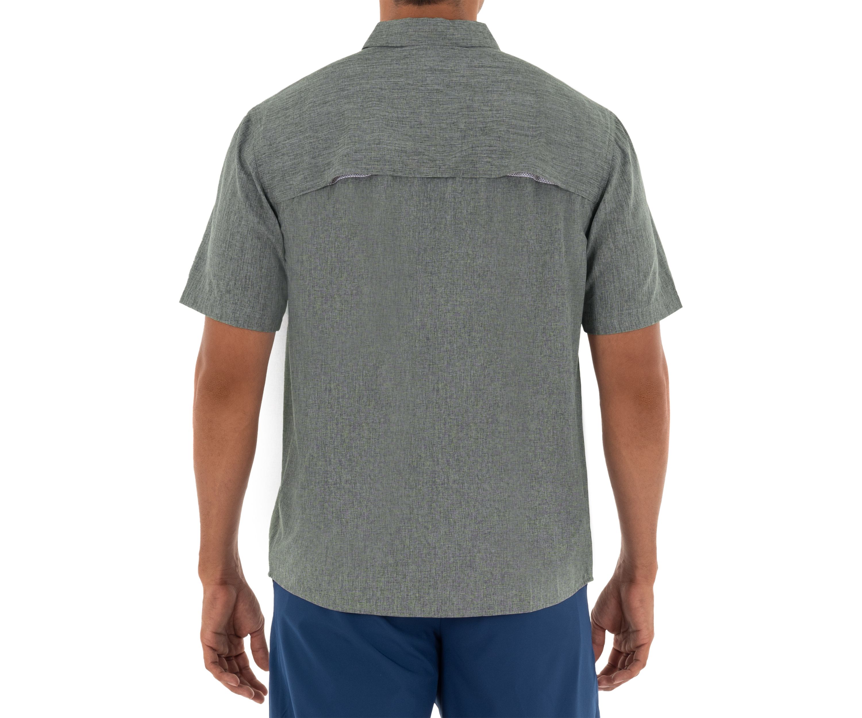 Mens Short Sleeve Cationic Heather Textured Fishing Shirt 
