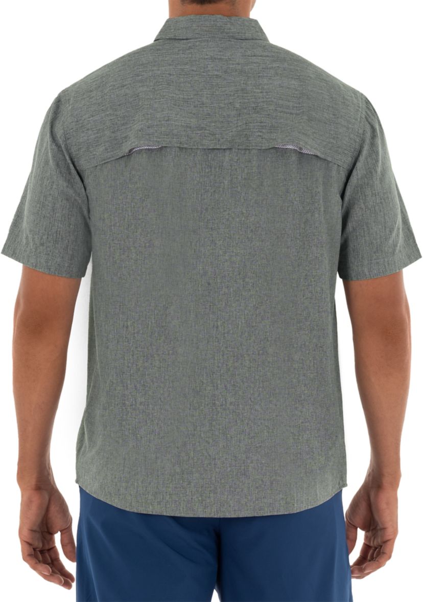 Mens Short Sleeve Cationic Heather Textured Fishing Shirt 