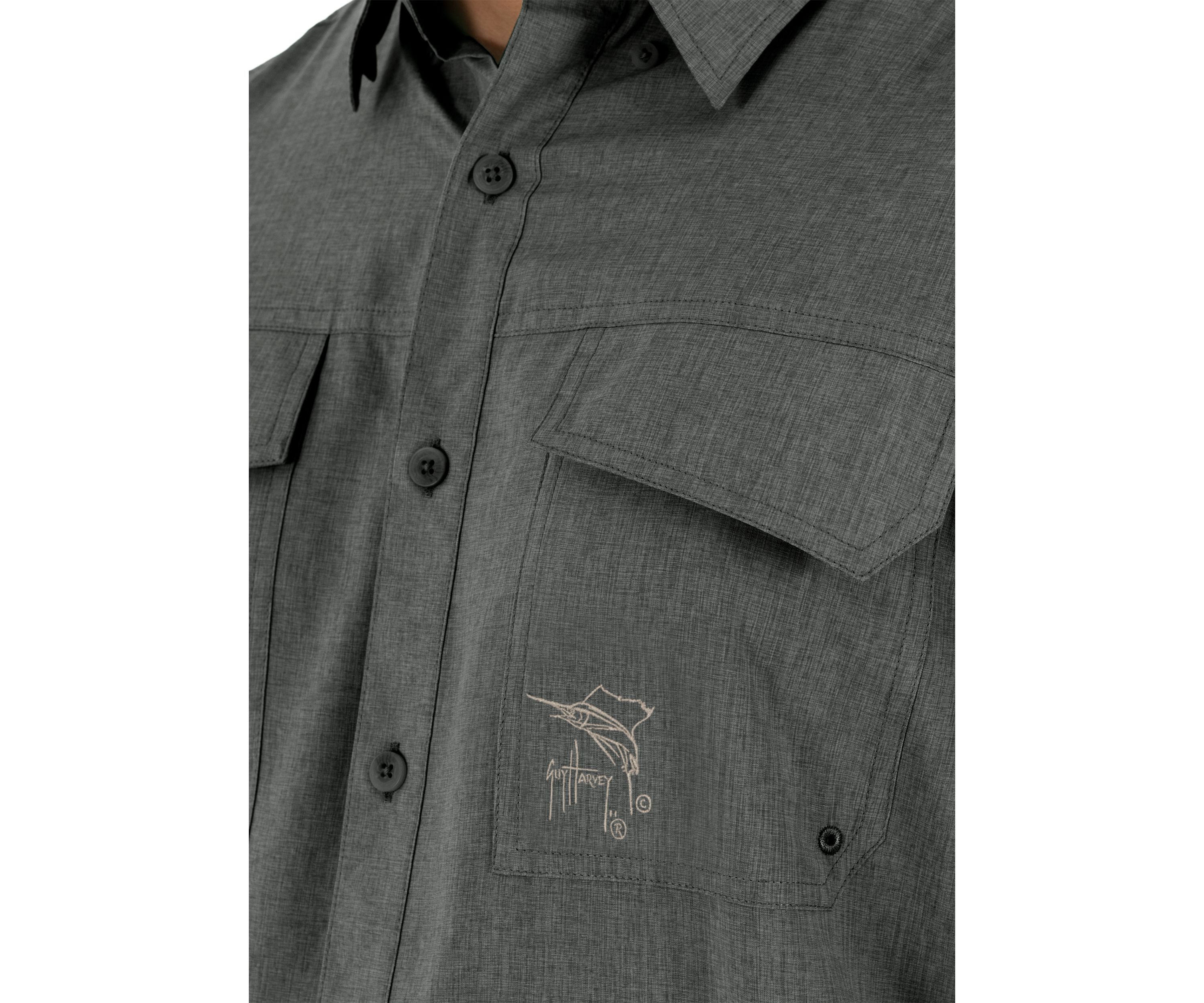 Mens Short Sleeve Cationic Heather Textured Fishing Shirt 
