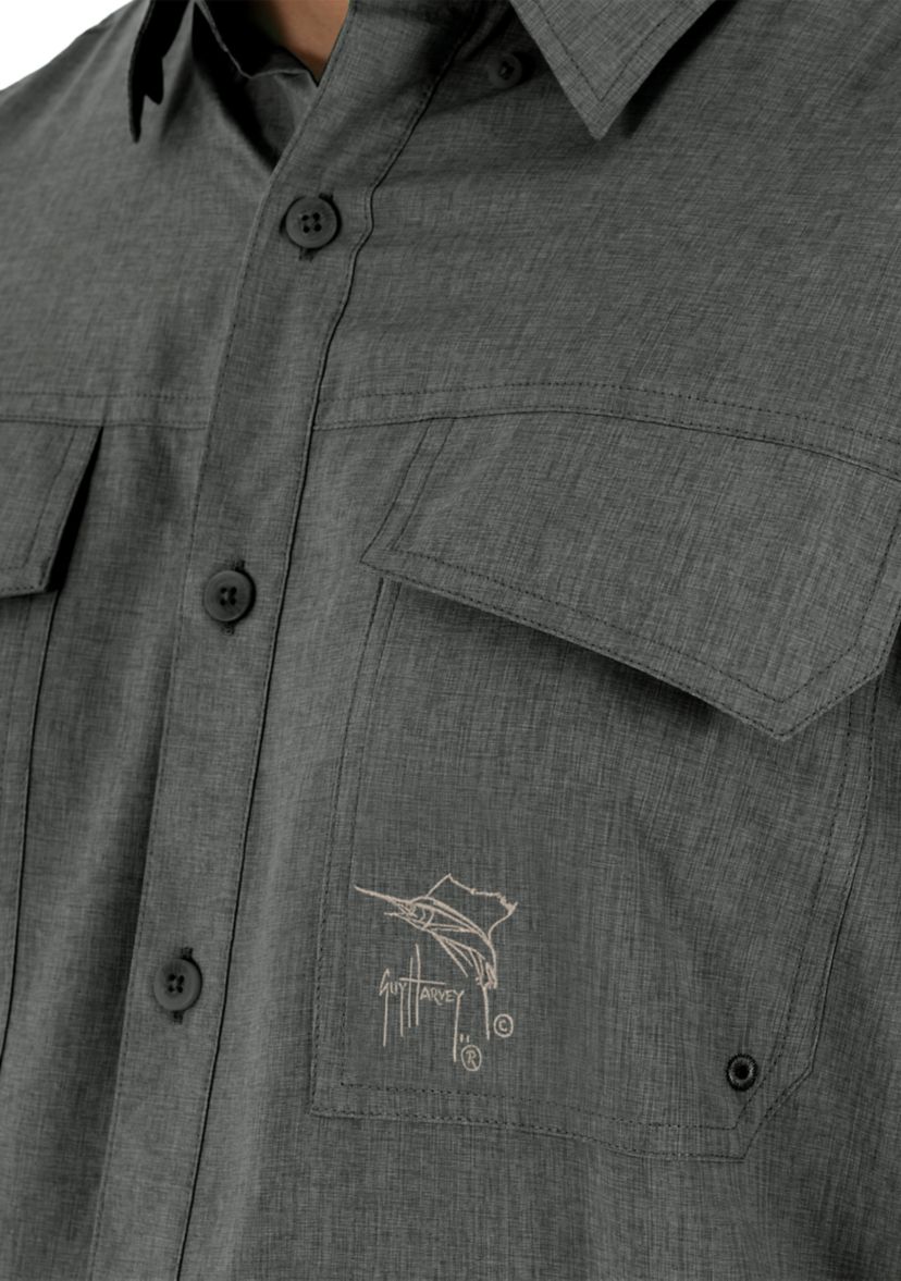 Mens Short Sleeve Cationic Heather Textured Fishing Shirt 