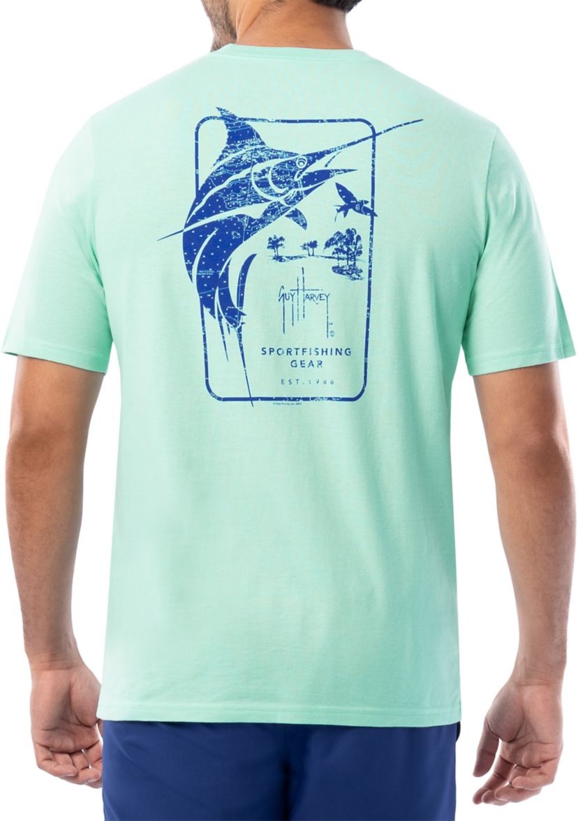 Mens Marlin Stencil Short Sleeve Pocket Graphic T-Shirt