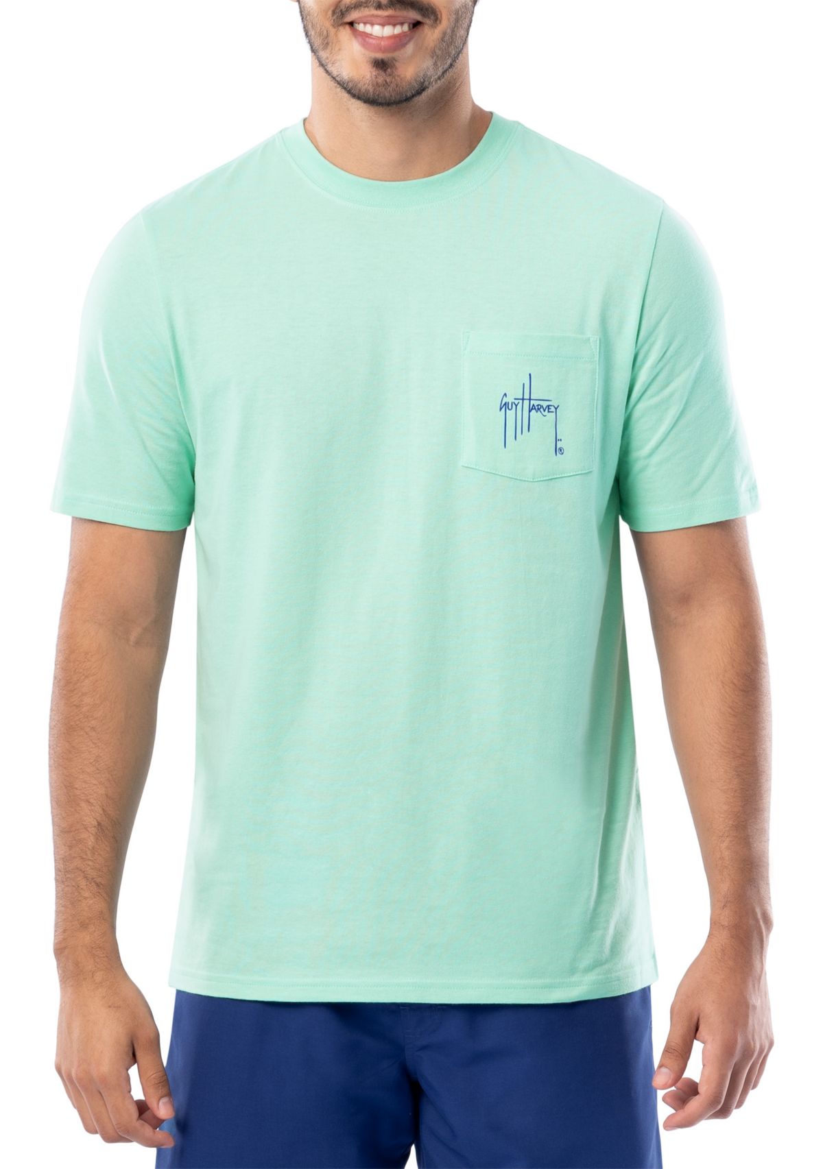 Mens Marlin Stencil Short Sleeve Pocket Graphic T-Shirt