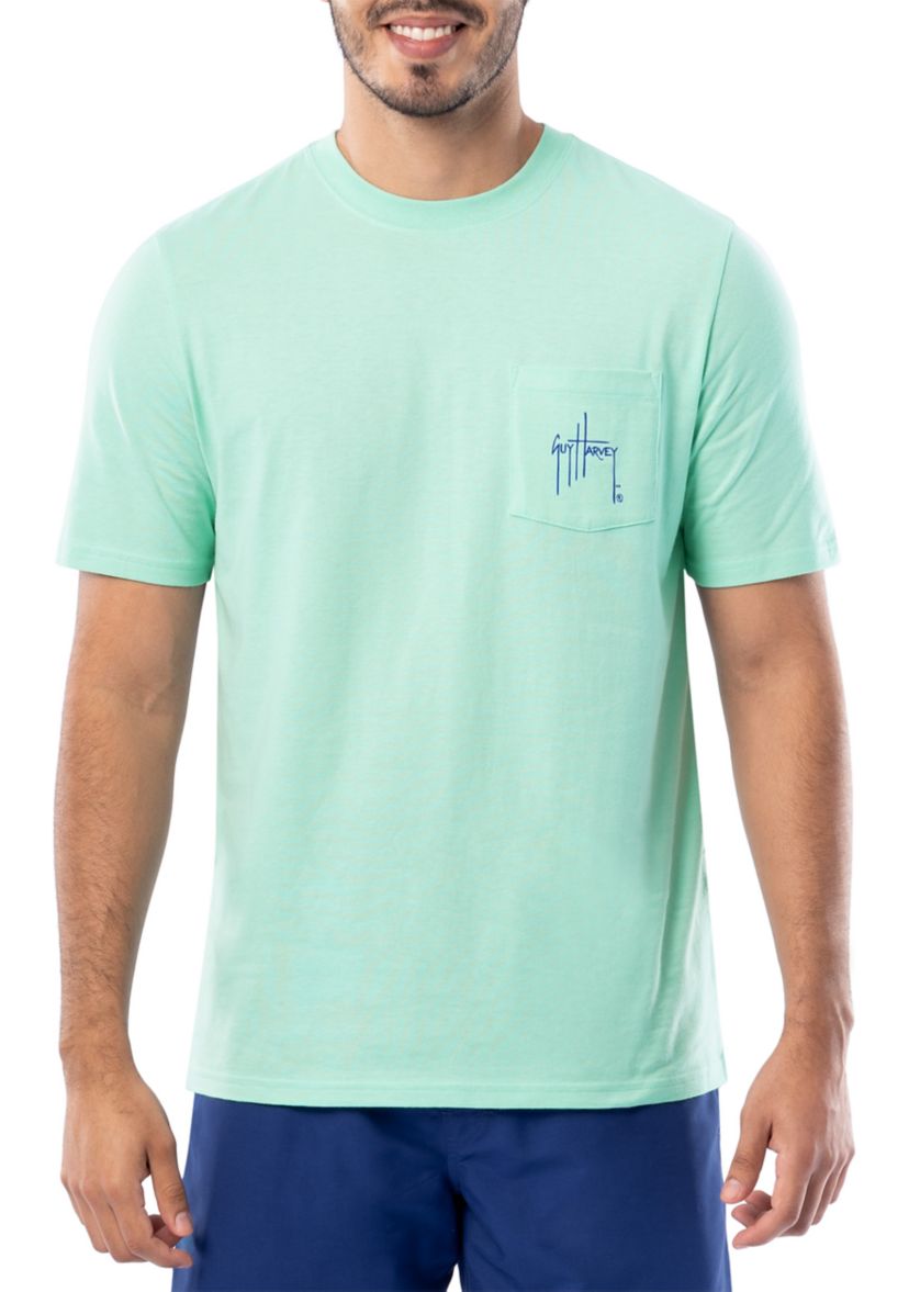 Mens Marlin Stencil Short Sleeve Pocket Graphic T-Shirt