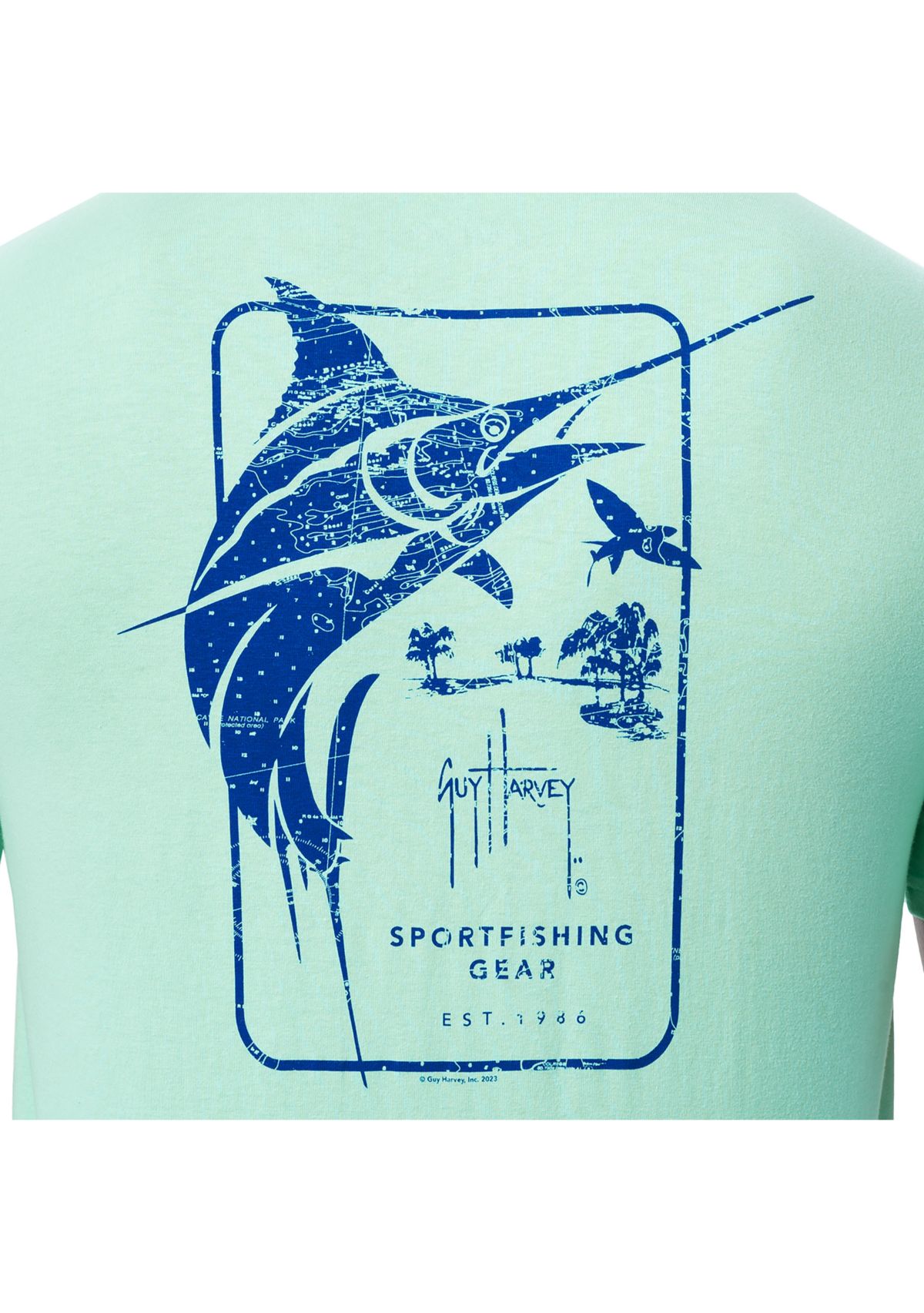 Mens Marlin Stencil Short Sleeve Pocket Graphic T-Shirt