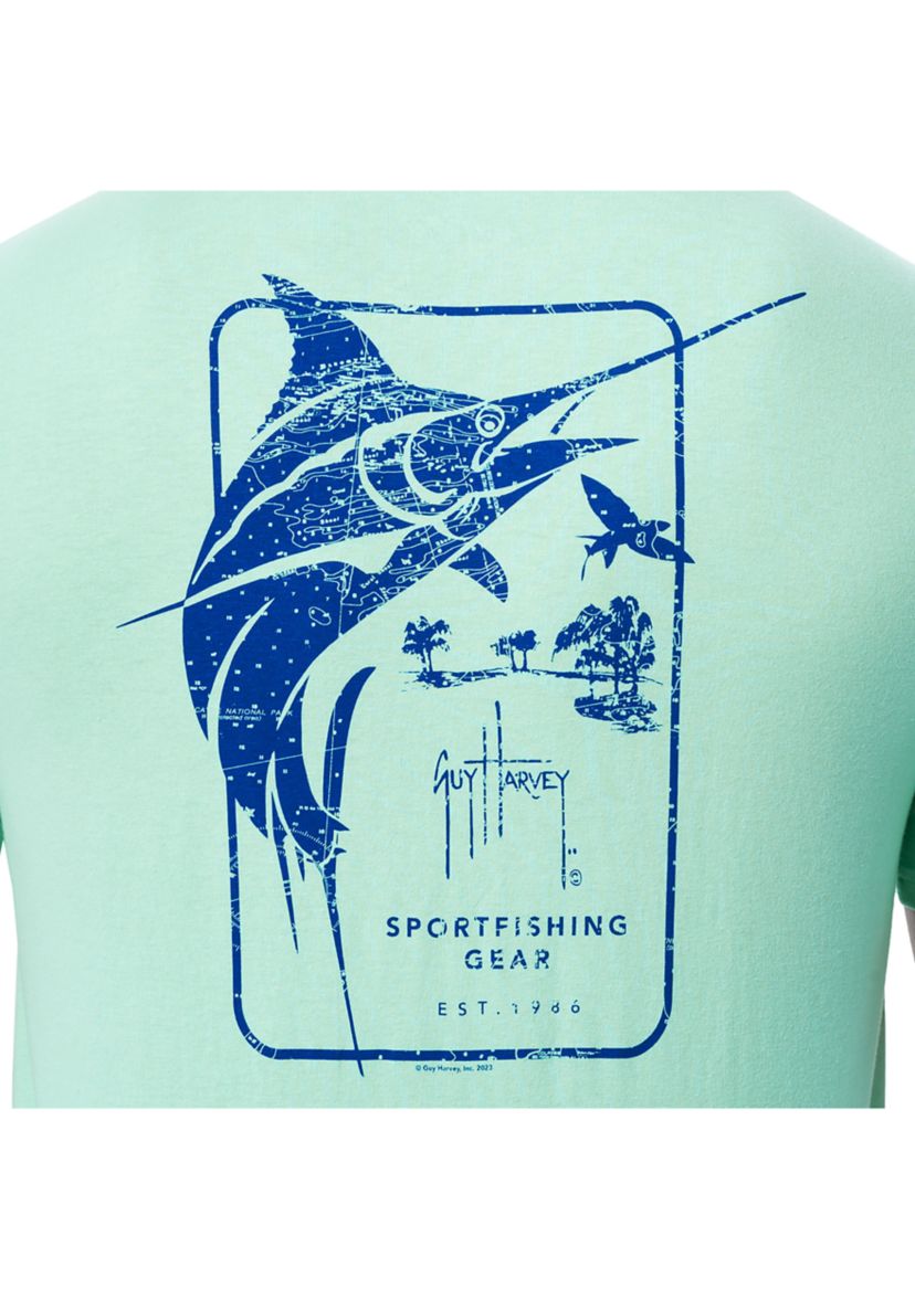 Mens Marlin Stencil Short Sleeve Pocket Graphic T-Shirt